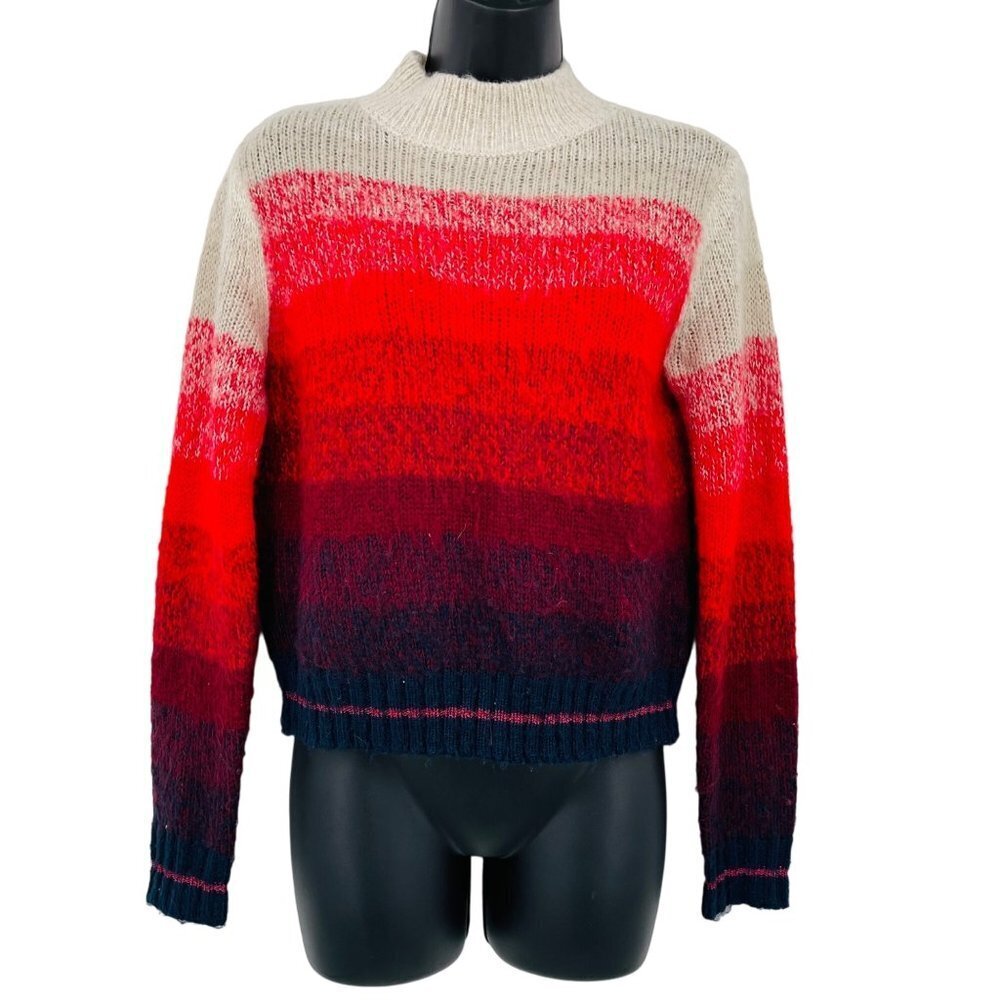American Eagle Boxy Striped Sweater Womens S Red Ombre Preppy Mock Neck Knit